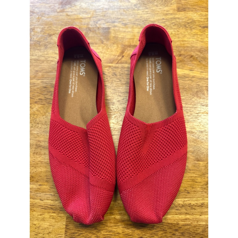 TOMS Womens Red Recycled Polyester Knit Alpargata Cupsole Slip On Shoes 6.5